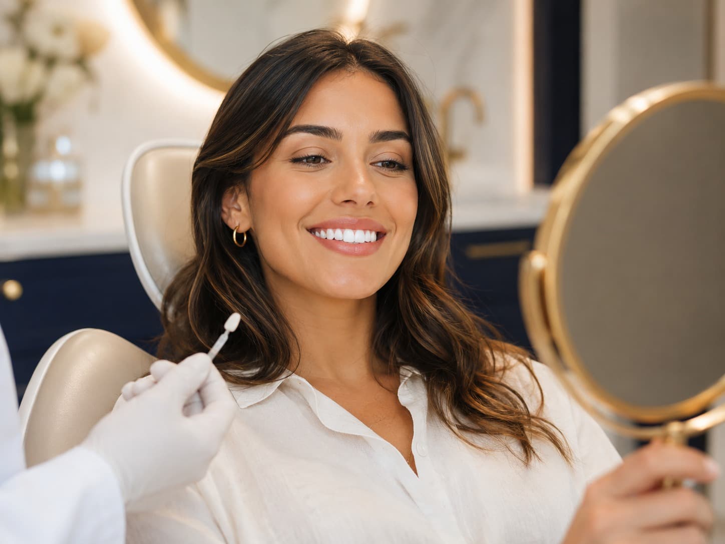 Patient discussing composite bonding during a dental consultation